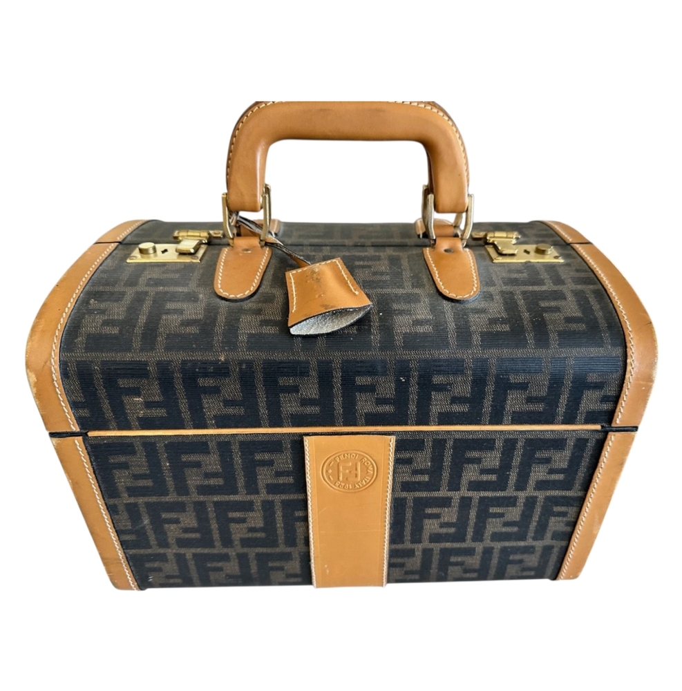 Vintage Fendi Zucca Train Vanity Beauty Case With Keys